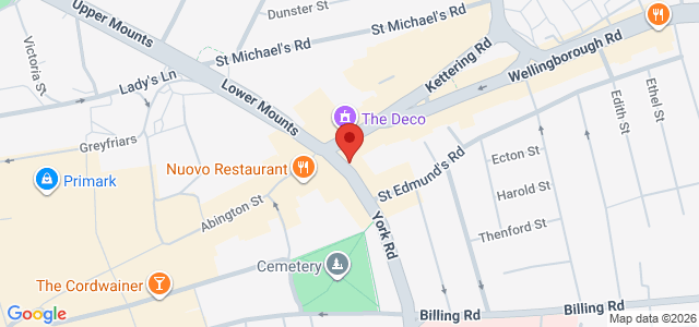 Map showing Flames Pizza & Grill in Northampton